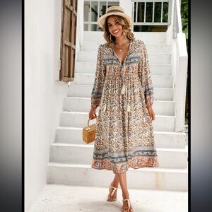 Bohemian Long Sleeve Maxi Dress